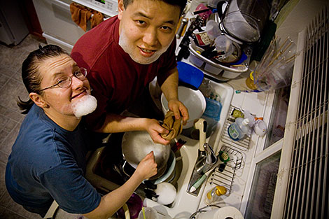 Doing dishes together