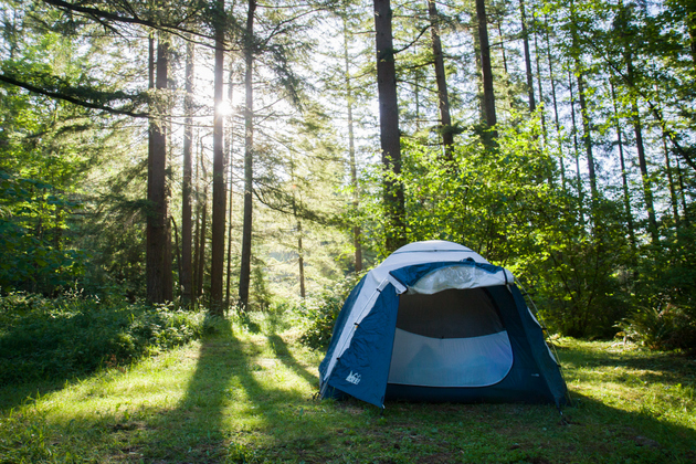 Our REI tent borrowed from Leah in the morning