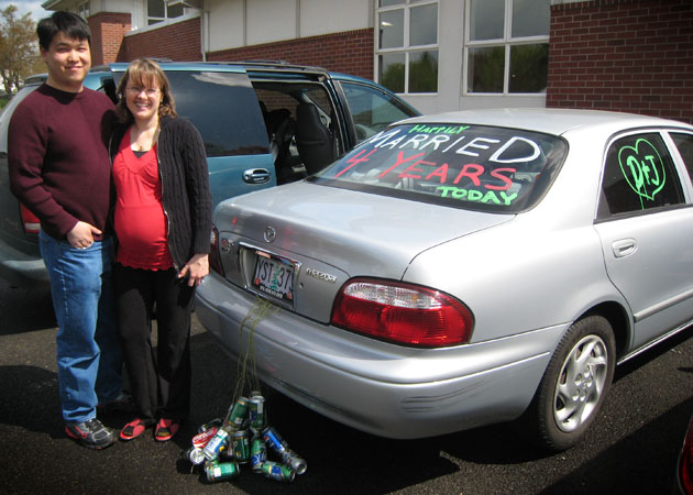 Car decorated for fourth anniversary