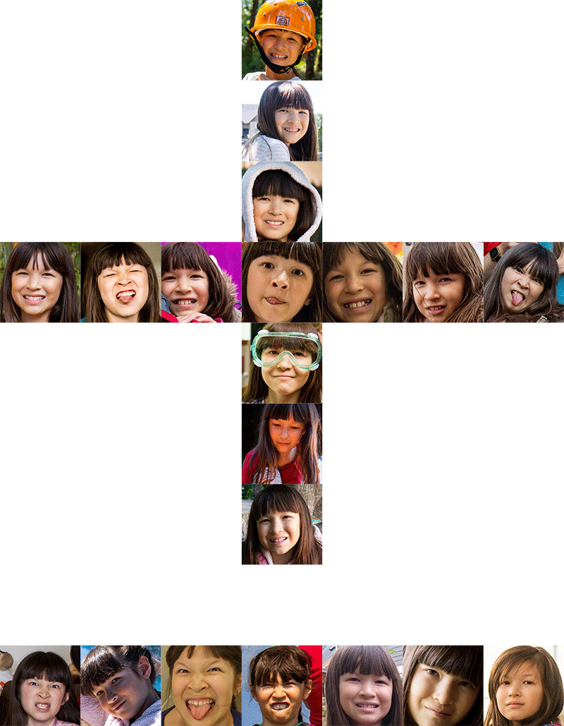 Collage of Kadie photos in the shape of a Chinese characters for eleven