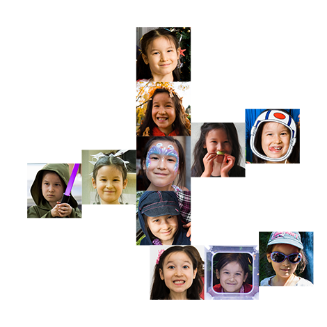 Collage of Violet photos in the shape of a Chinese character seven